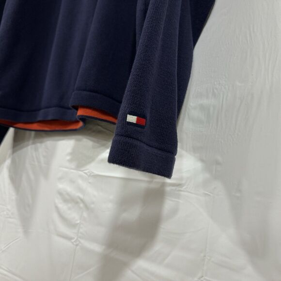 Tommy Hilfiger Sweater Tommy Spell Out On Chest Mens Size Large Orange Blue - Picture 3 of 7